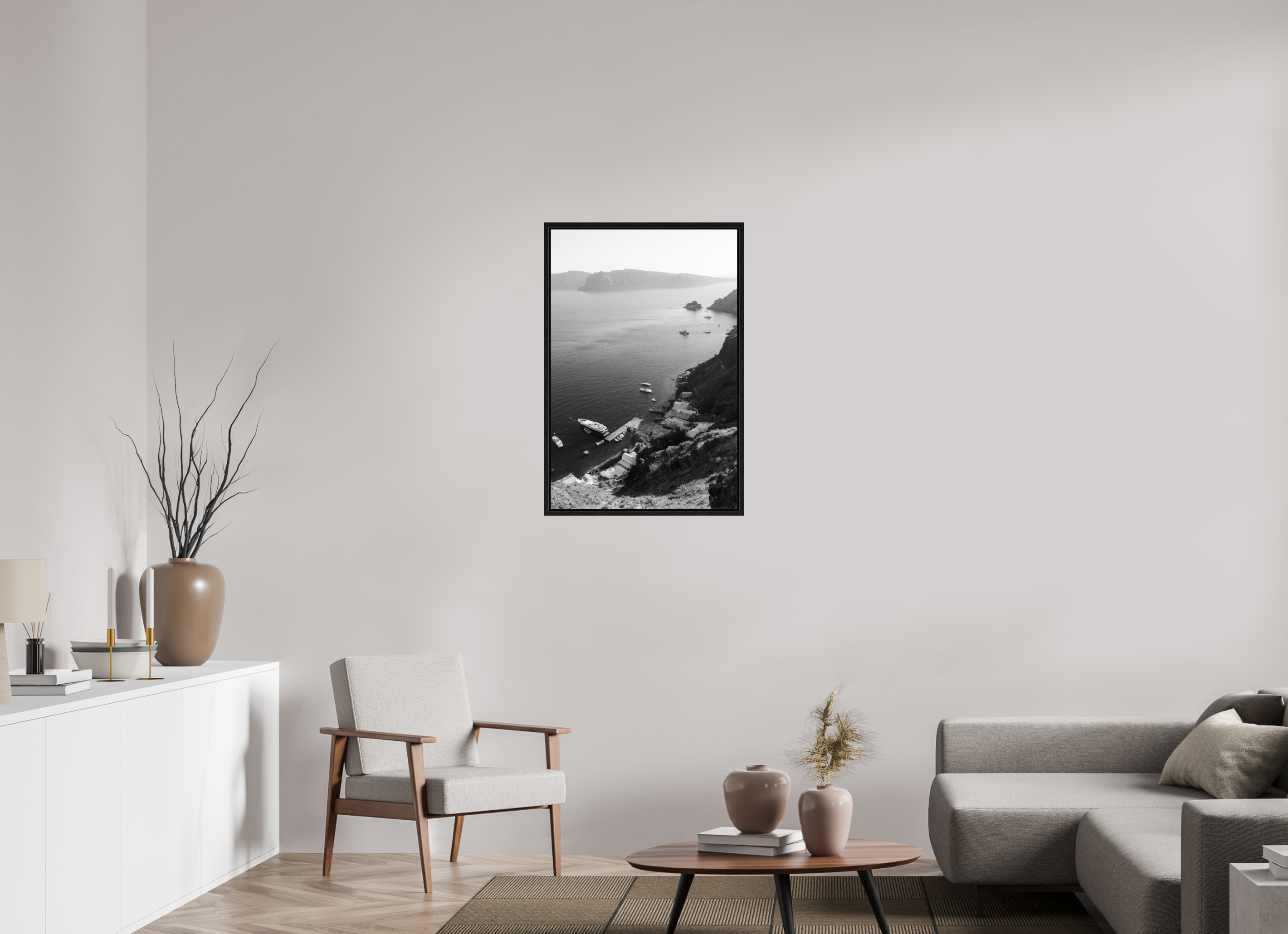60 x 90 cm, Floater Frame Armeni Bay | Santorini Fine Art Print