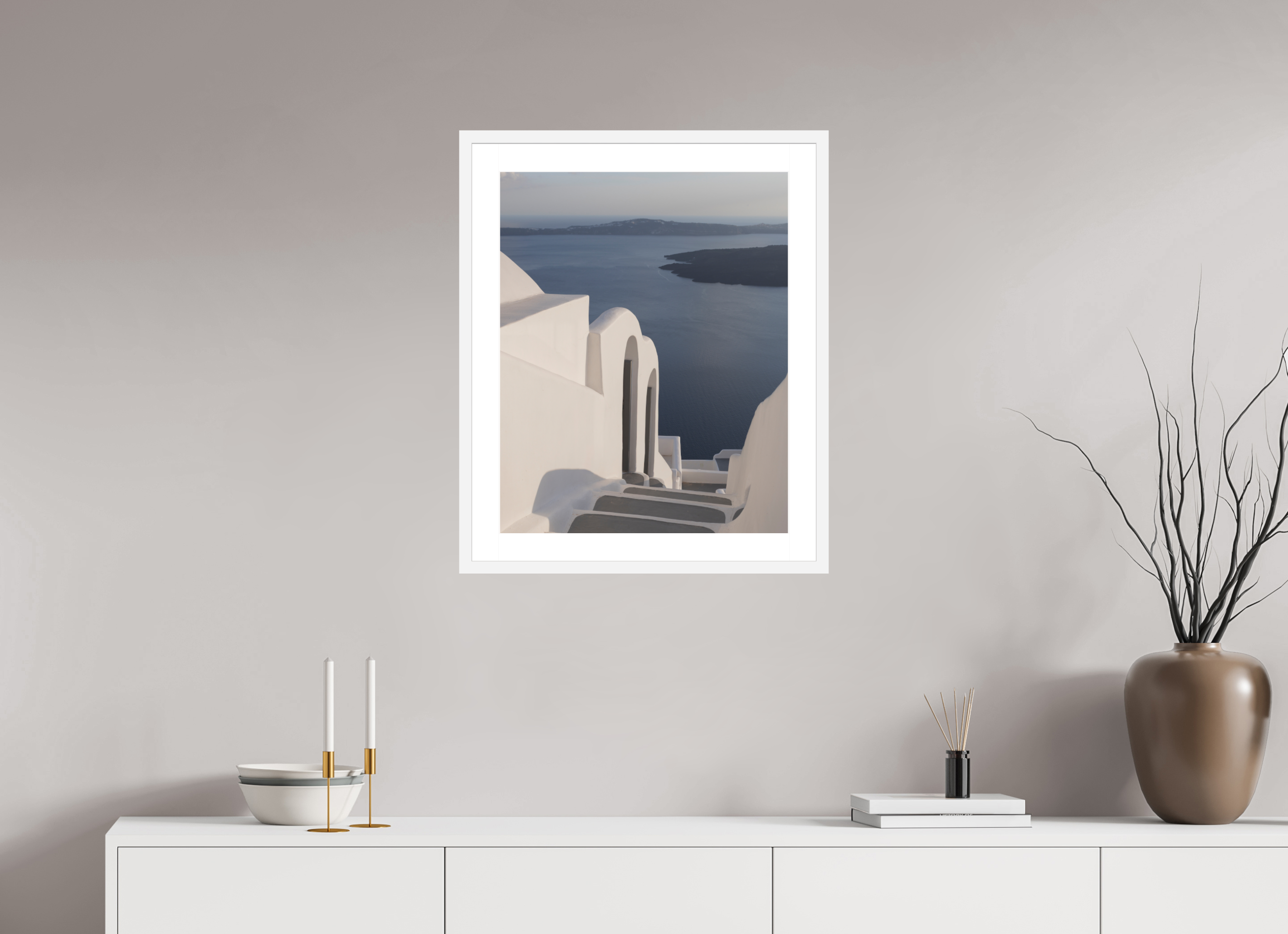 50 x 62.5 cm, Framed Fine Art Print – Black Frame Steps to the Caldera | Santorini Fine Art Print
