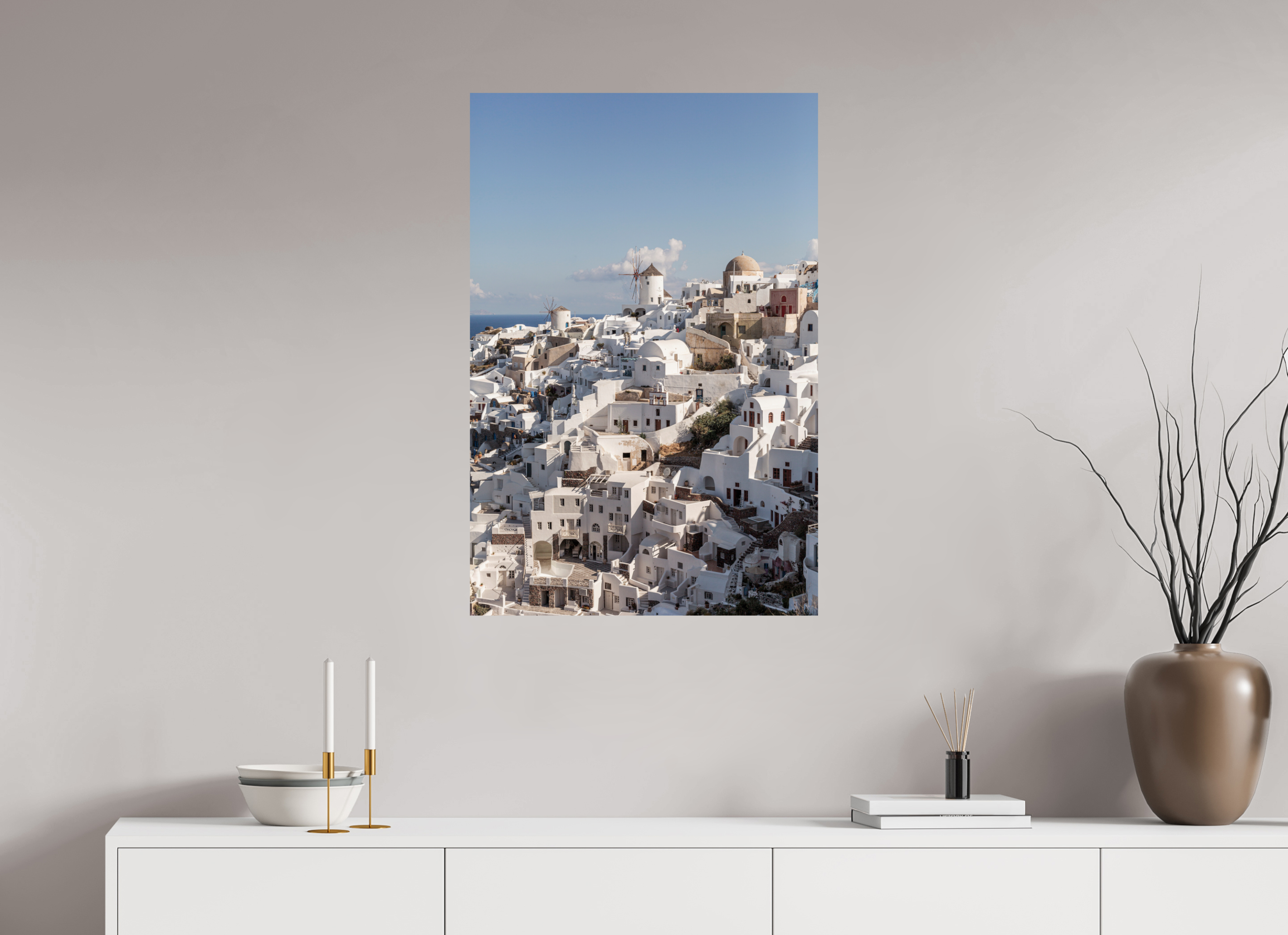 60 x 90 cm, Fine Art Print – Classic Oia Windmills Panorama | Santorini Fine Art Print