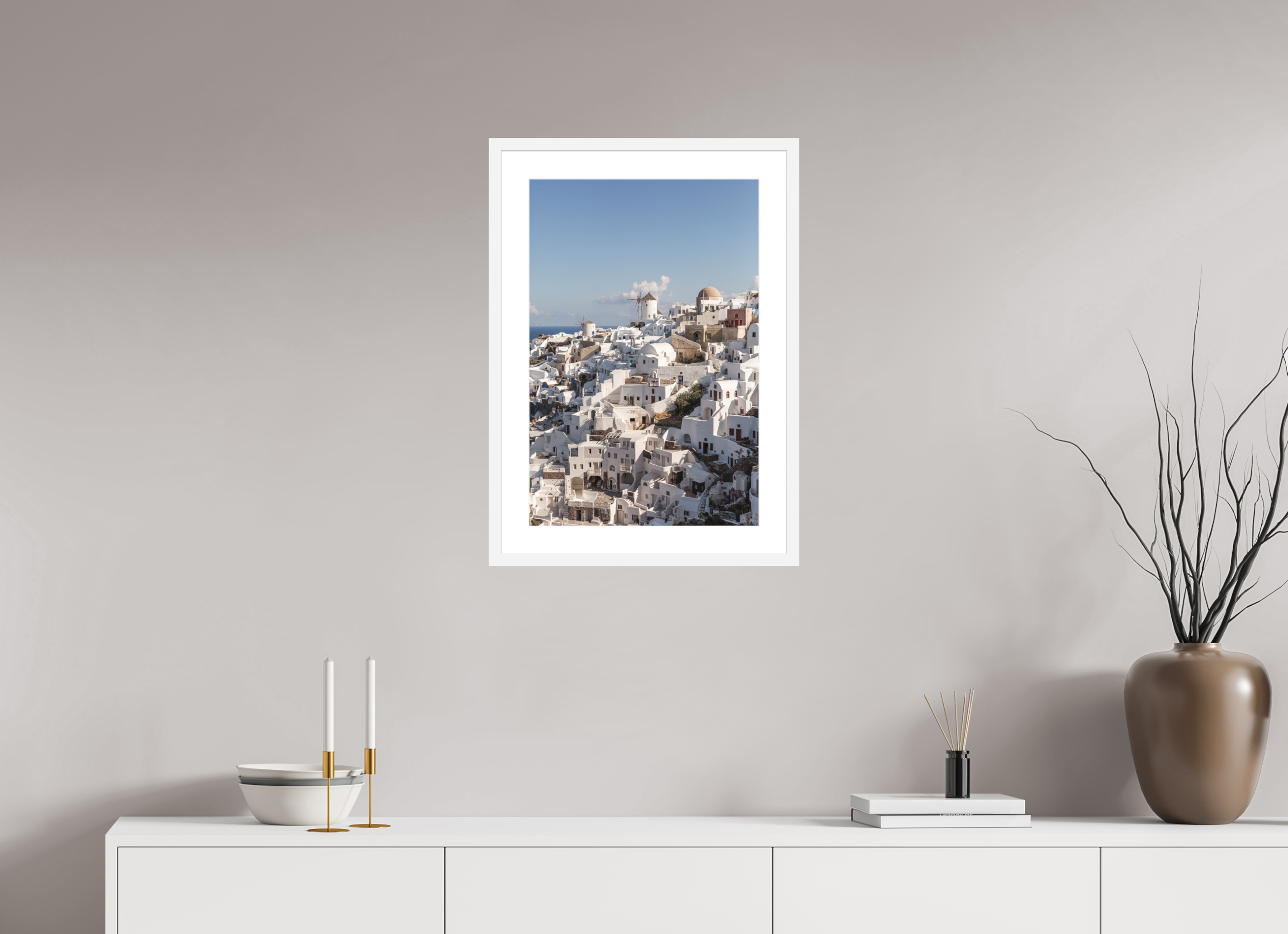 40 x 60 cm, Framed Fine Art Print – Black Frame Oia Windmills Panorama | Santorini Fine Art Print