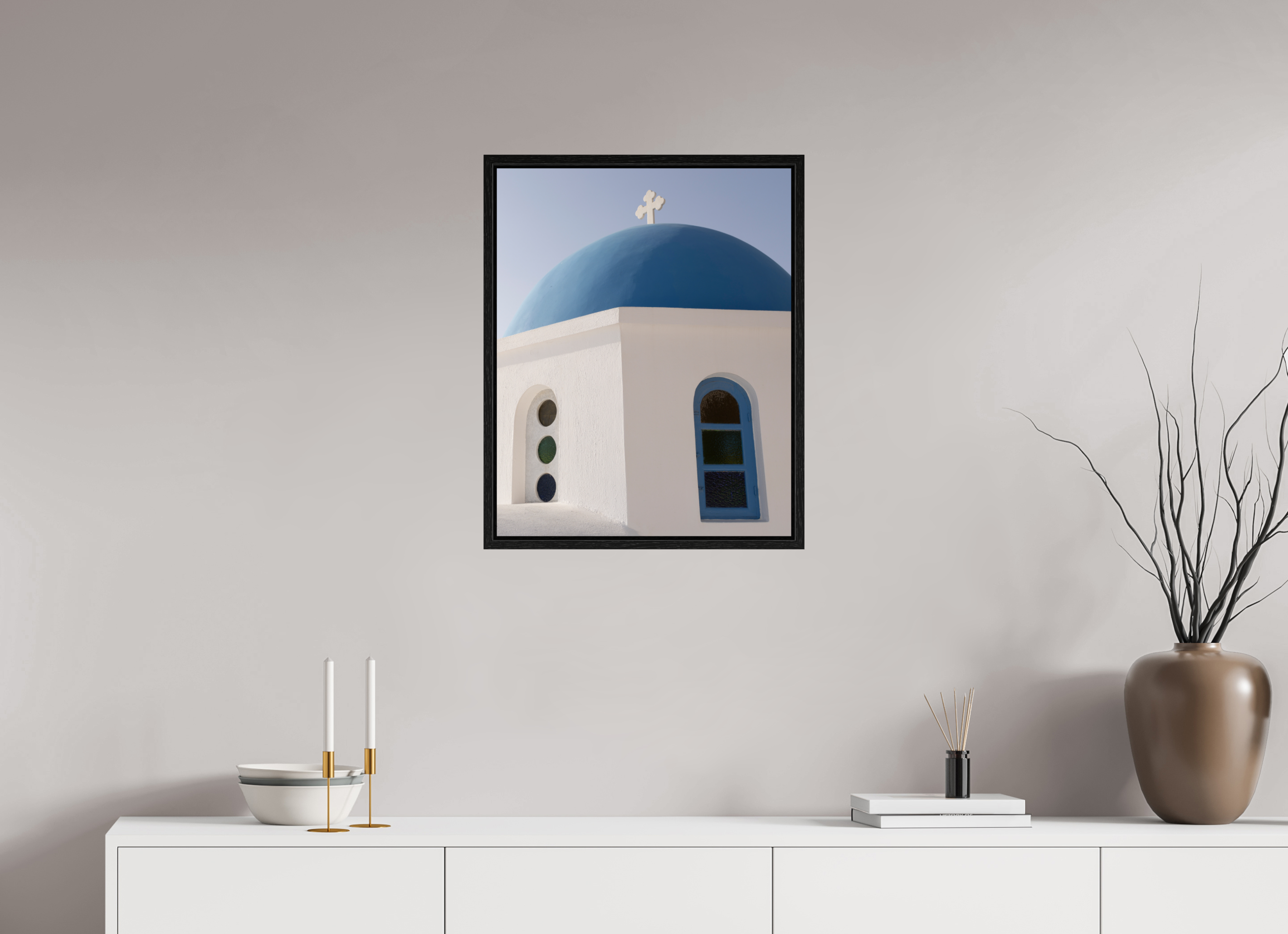 50 x 62.5 cm, Floater Frame Oia Blue Dome Close-Up | Santorini Fine Art Print