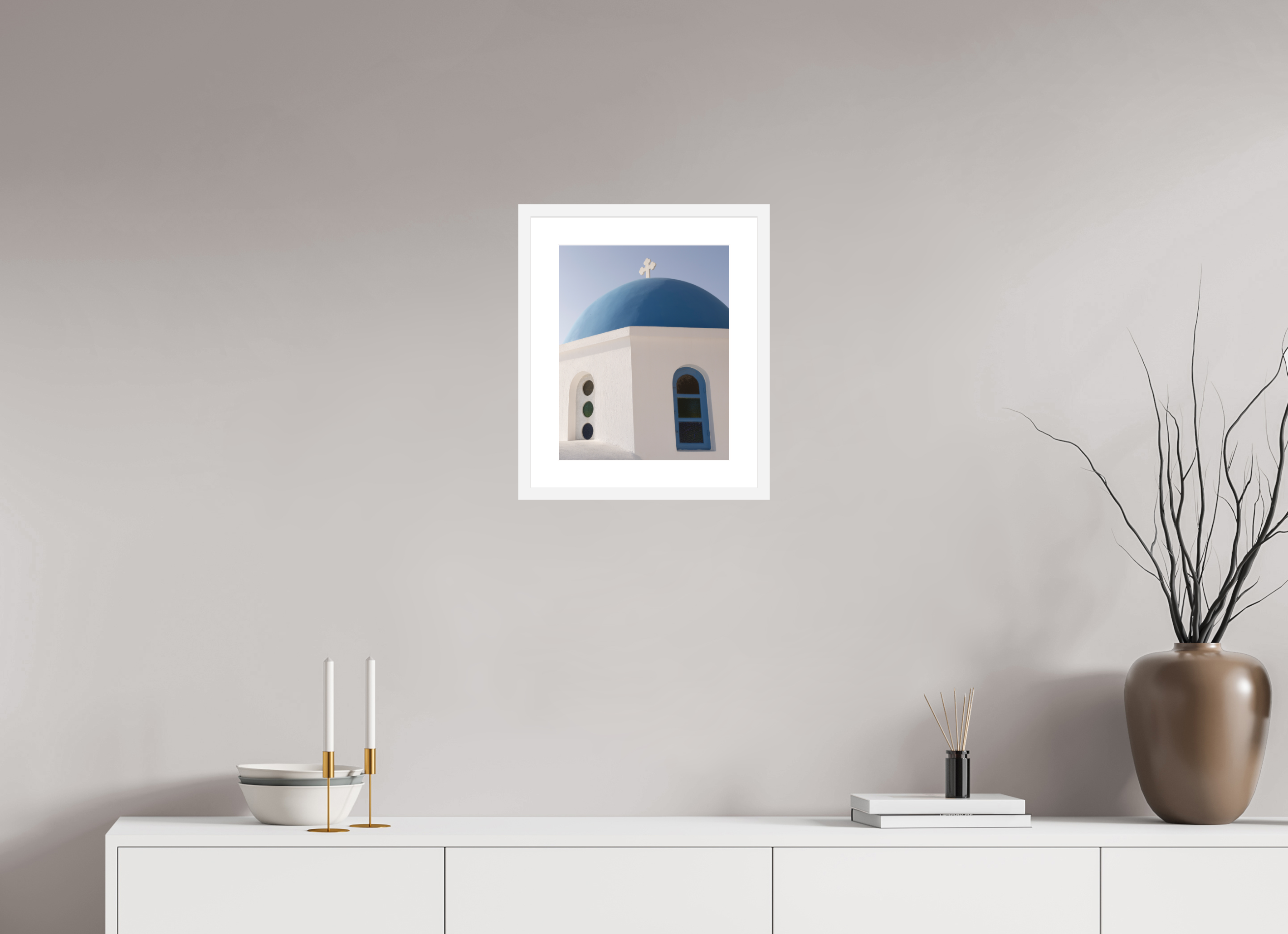 30 x 37.5 cm, Framed Fine Art Print – Black Frame Oia Blue Dome Close-Up | Santorini Fine Art Print