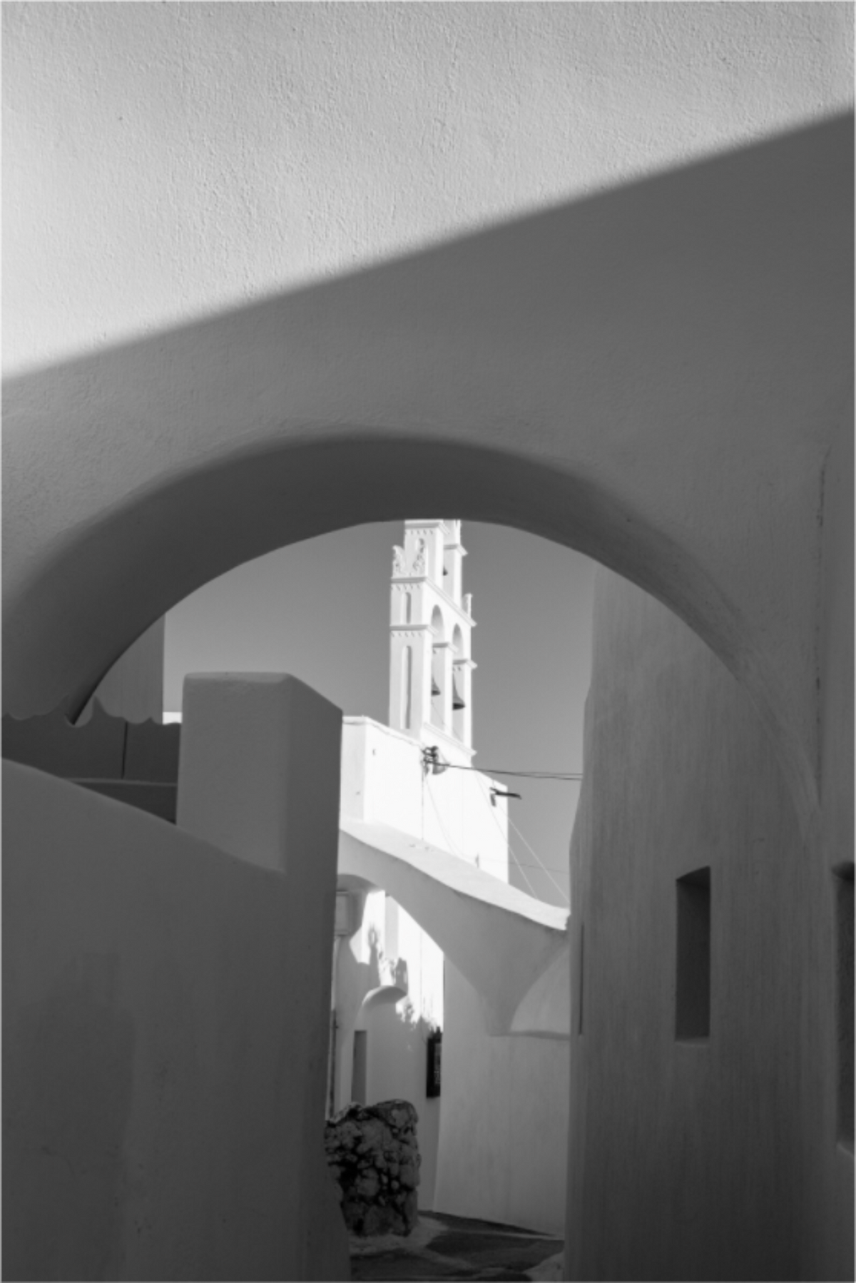 Black and white fine art print of Cycladic architecture in Emborio, Santorini