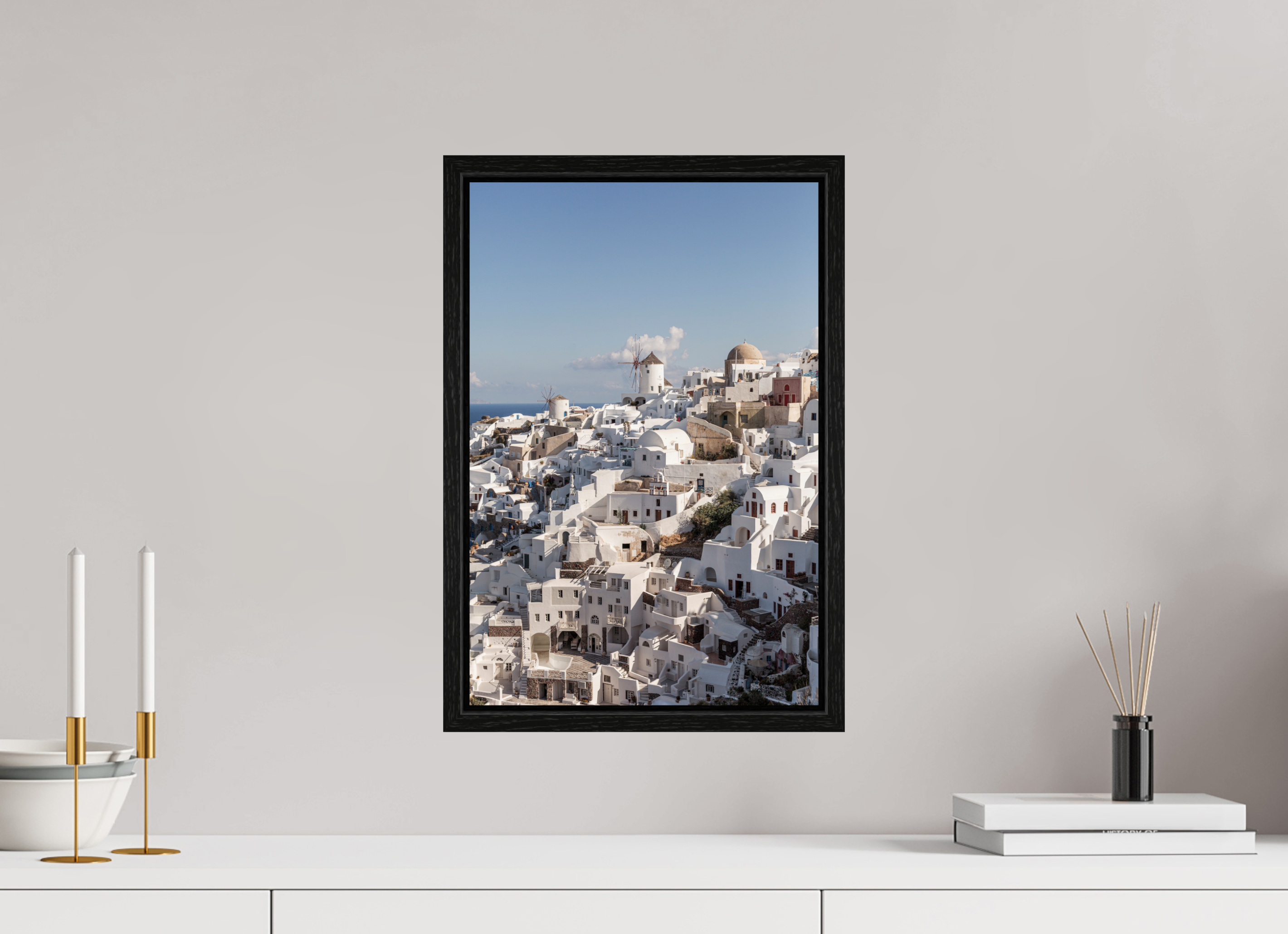 30 x 45 cm, Floater Frame Oia Windmills Panorama | Santorini Fine Art Print