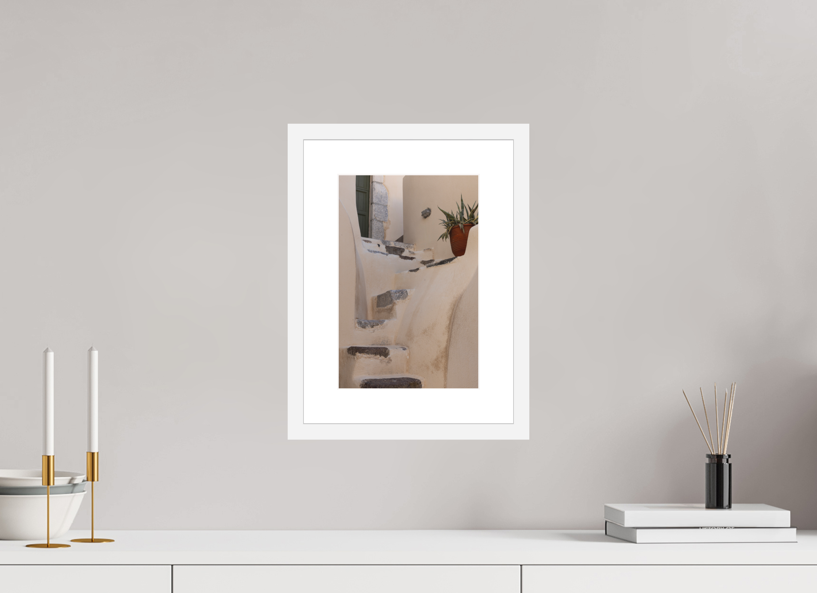 20 x 30 cm, Framed Fine Art Print – White Frame The Stairway – Emborio